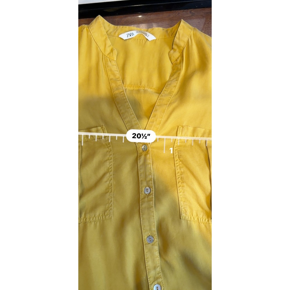 Zara Mustard Yellow Button Down Mini Dress Tiered Ruffle Long Sleeve Womens M - Picture 8 of 9